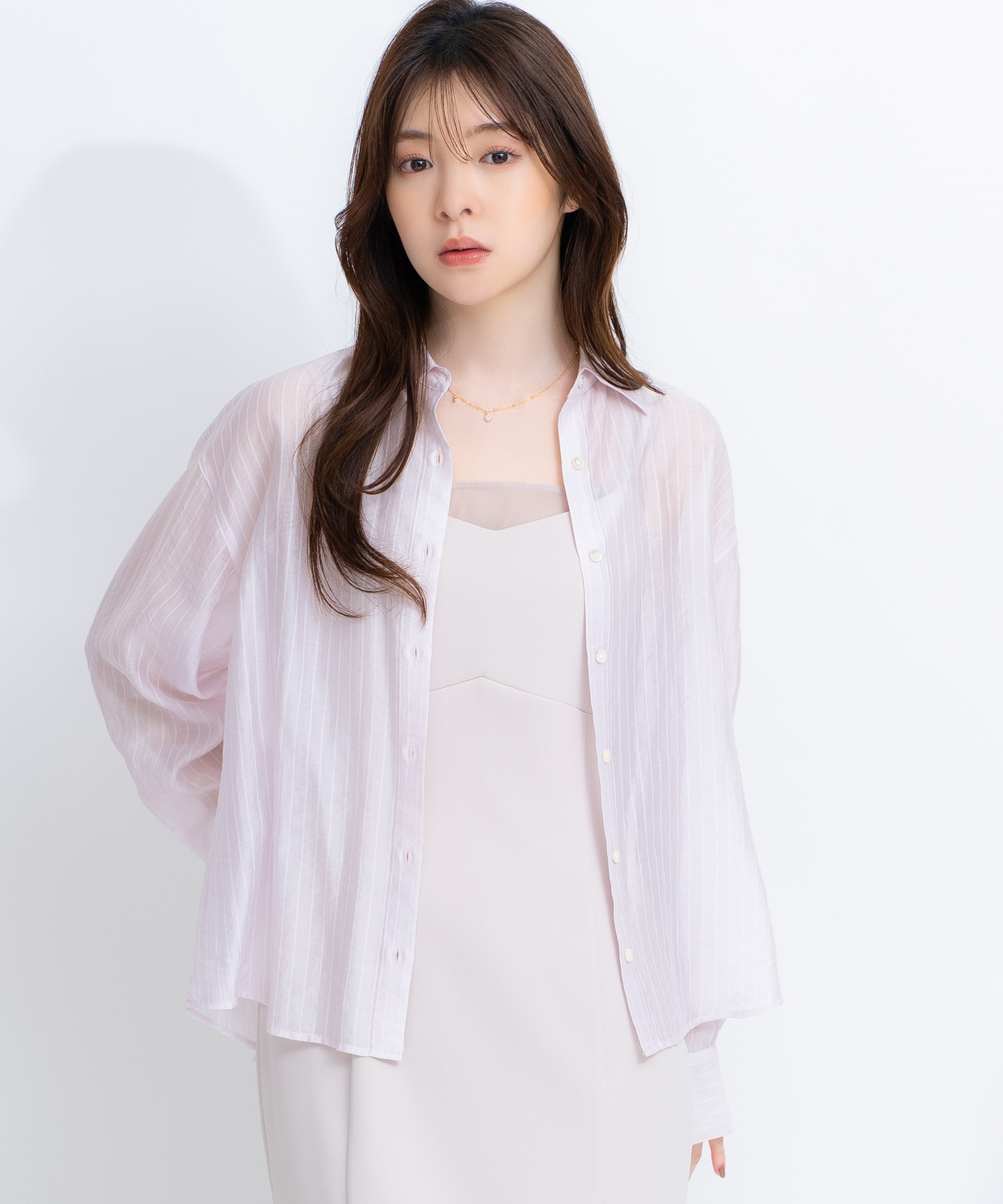 【予約】シアーストライプシャツ(32ピンク-フリー-4月下旬ごろのお届け)