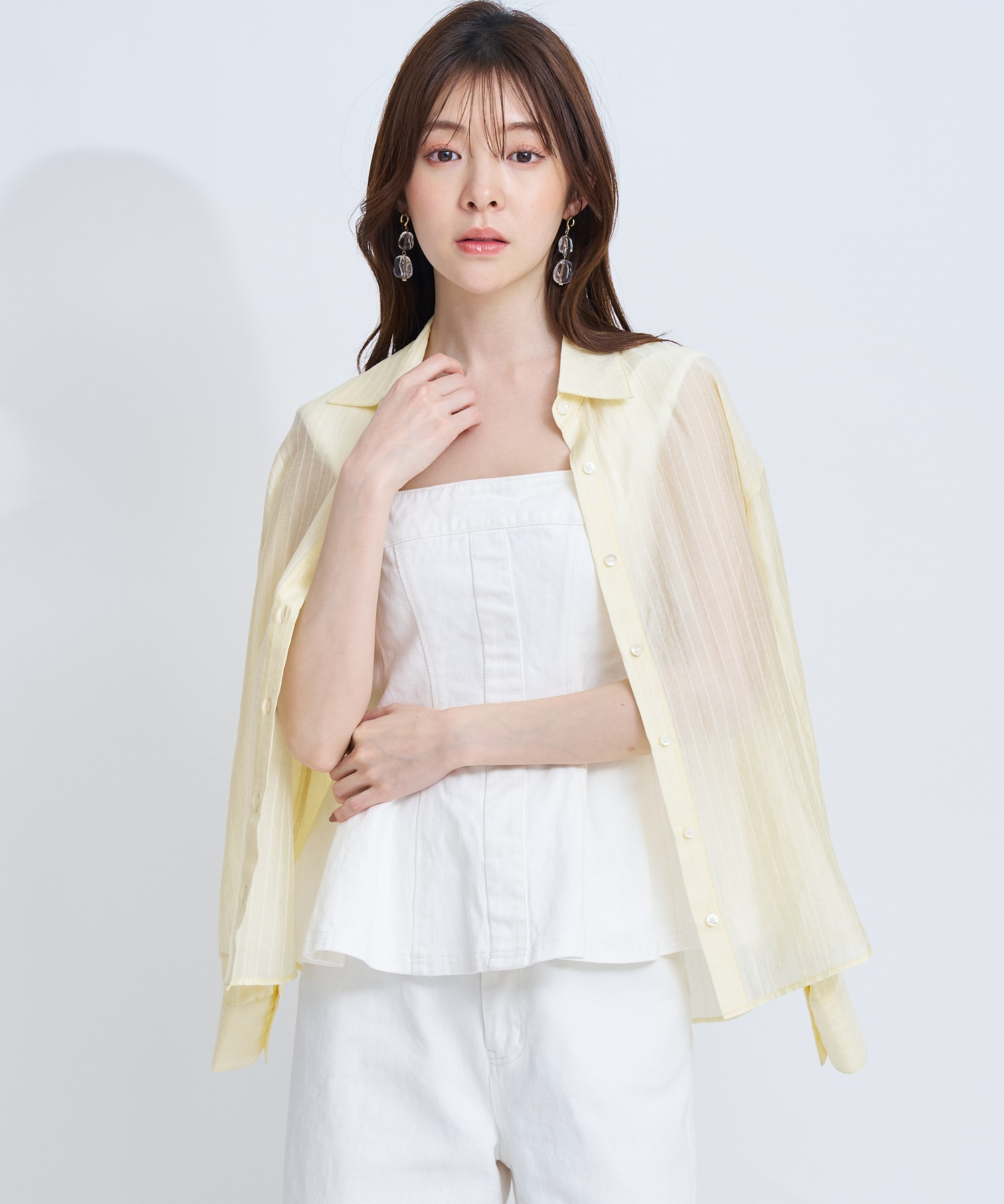 【予約】シアーストライプシャツ(51イエロー-フリー-4月下旬ごろのお届け)