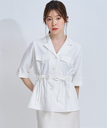 【予約】ウエストギャザーブラウス(01オフホワイト-フリー-4月下旬ごろのお届け)