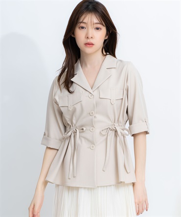 【予約】ウエストギャザーブラウス(82ベージュ-フリー-4月下旬ごろのお届け)