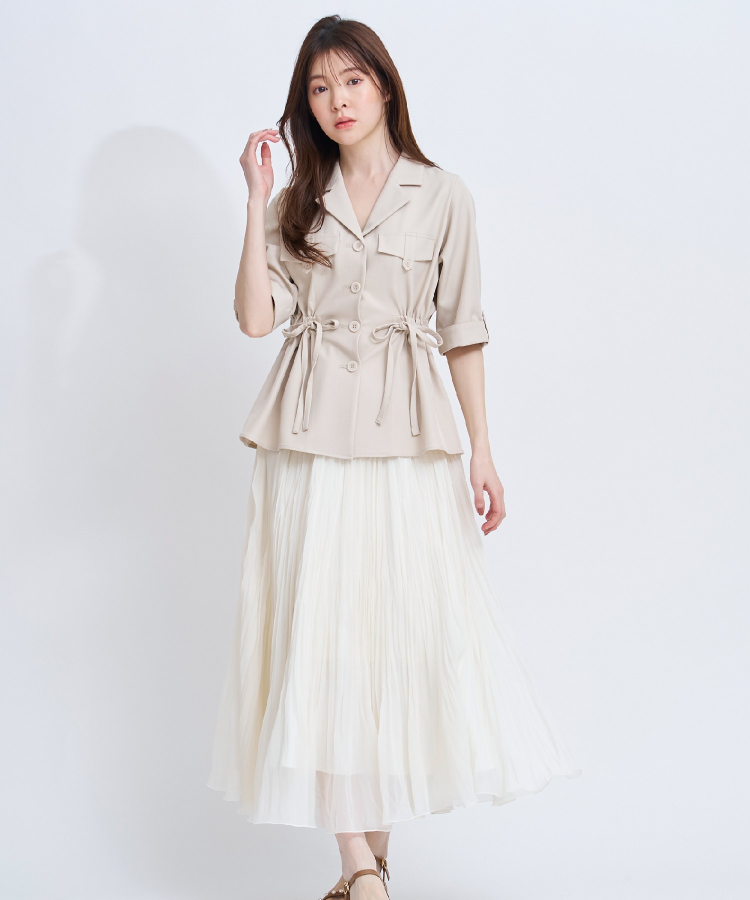 【予約】シアーランダムプリーツスカート(01オフホワイト-Ｓ-4月下旬ごろのお届け)