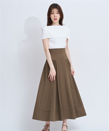 【予約】ハイウエストデザインスカート(63カーキ-フリー-4月下旬ごろのお届け)
