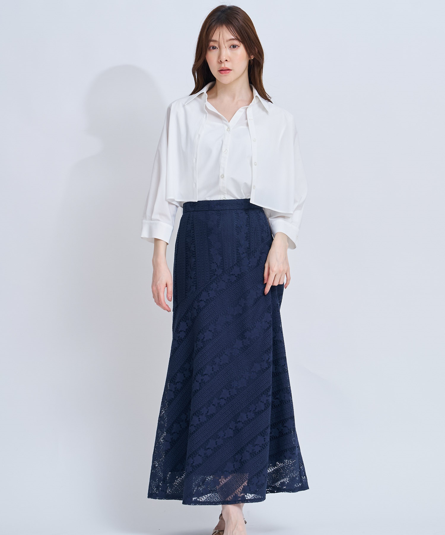【SSサイズあり】パネルレーススカート(70ネイビー-ＳＳ-【販路限定サイズ】)