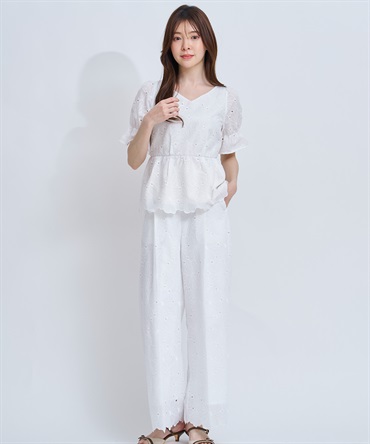 【予約】フラワー刺繍パンツ(01オフホワイト-Ｓ-4月下旬ごろのお届け)