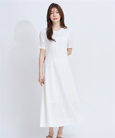 【予約】レース編みニットワンピース(01オフホワイト-フリー-4月下旬ごろのお届け)