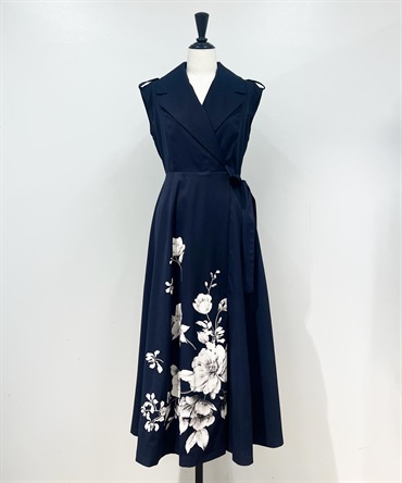 【予約】パネルフラワープリントワンピース(70ネイビー-Ｍ-4月下旬ごろのお届け)