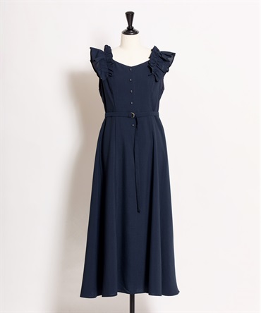 【予約】肩フリルワンピース(70ネイビー-Ｍ-4月下旬ごろのお届け)