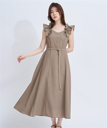 【予約】肩フリルワンピース(85モカ-Ｓ-4月下旬ごろのお届け)