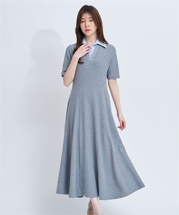 【予約】ポロカットソーワンピース(11グレー-フリー-4月下旬ごろのお届け)