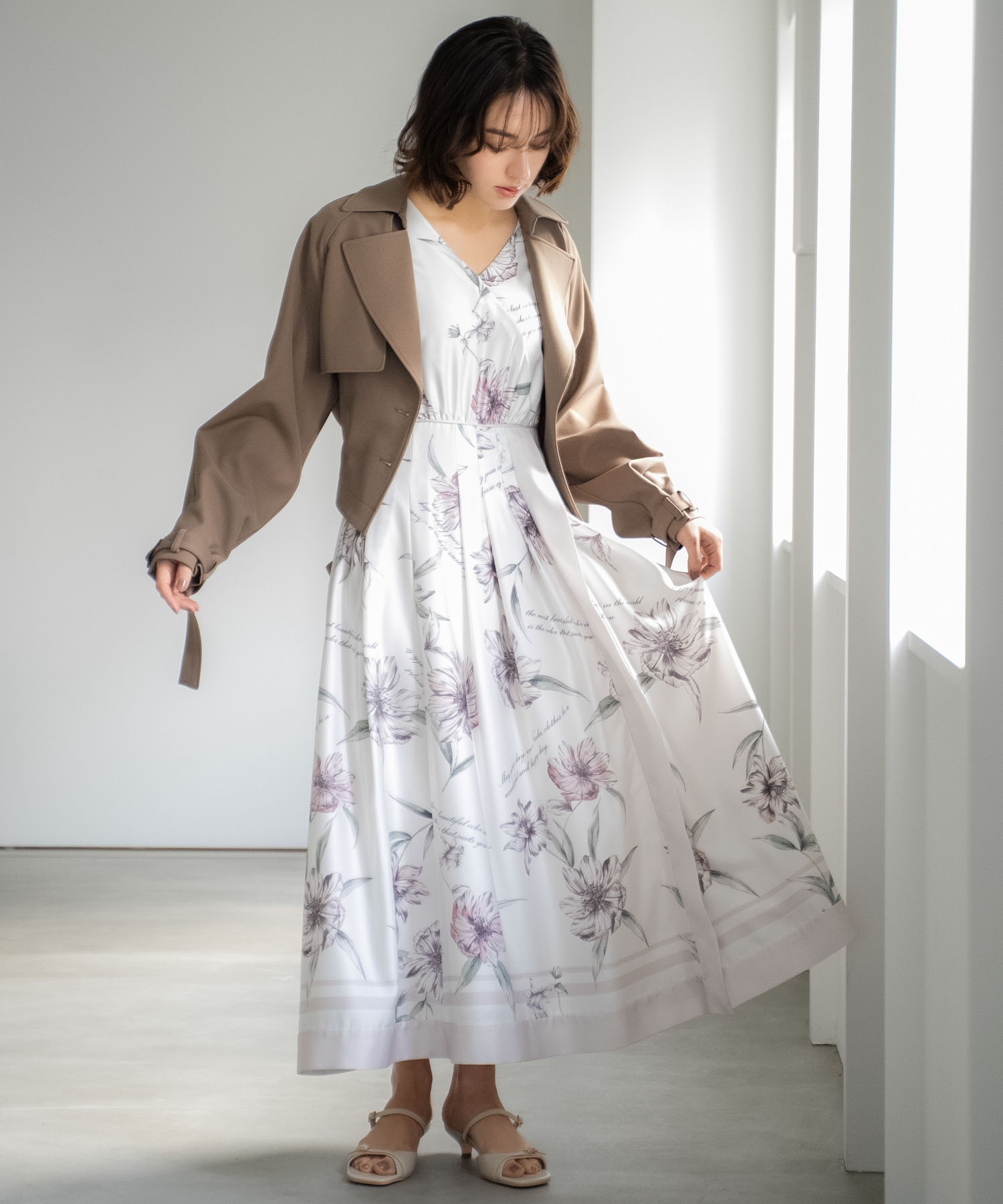 【予約】【新色/SSサイズあり】スカーフプリントワンピース(32ピンク-ＳＳ-4月上旬ごろのお届け予定)