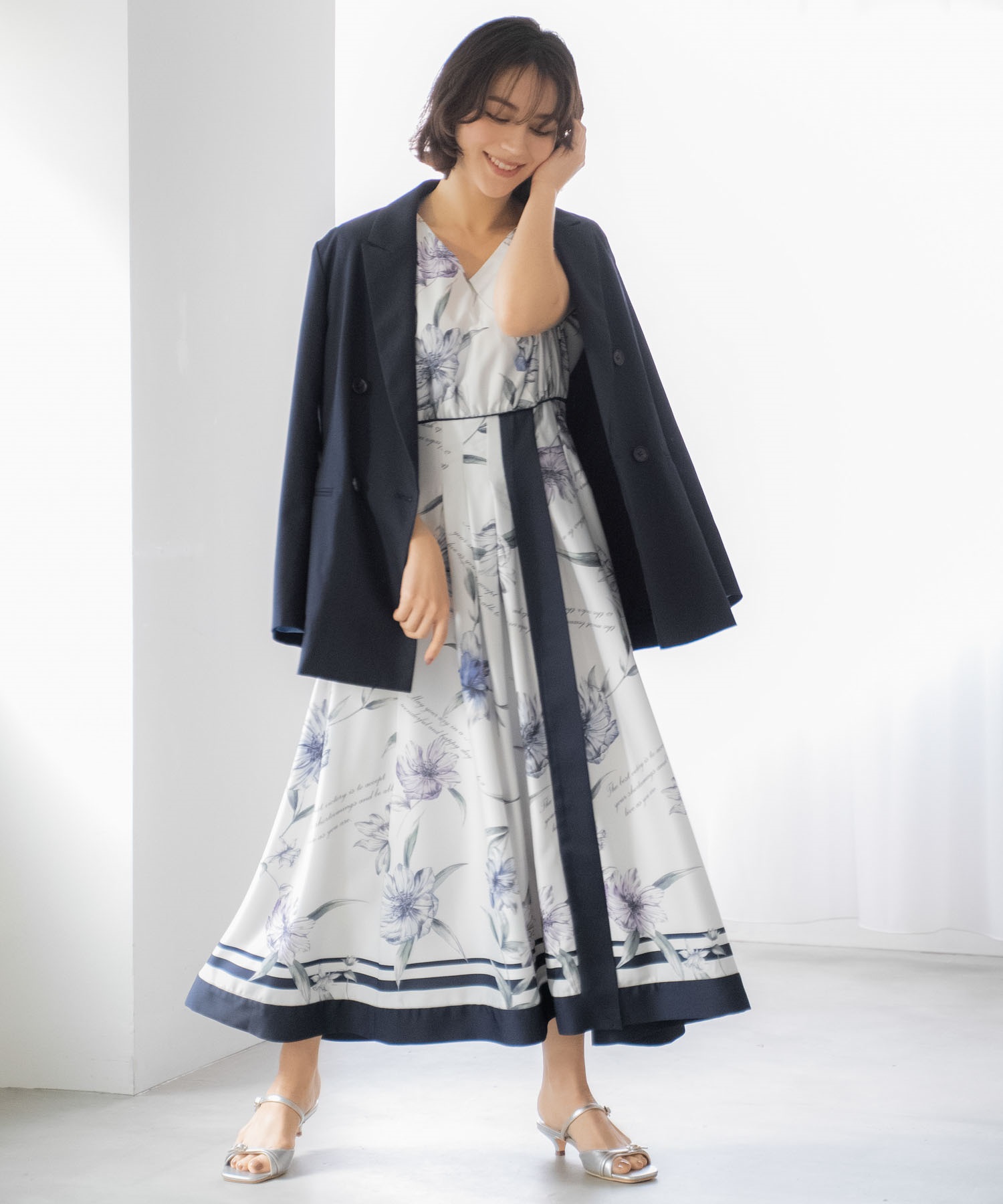 【予約】【新色/SSサイズあり】スカーフプリントワンピース(70ネイビー-ＳＳ-4月上旬ごろのお届け予定)