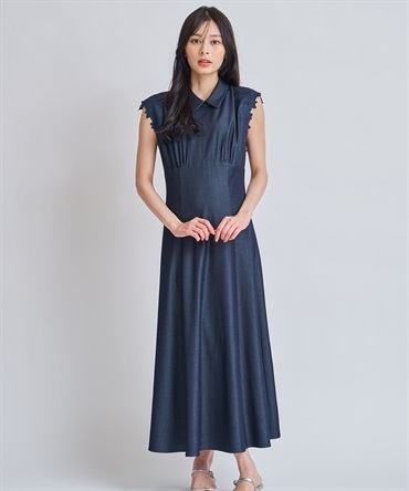 【予約】ノースリ刺繍ワンピース(73インディゴ-Ｓ-6月下旬ごろのお届け)
